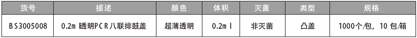 0.2ml透明PCR八联排凸盖,百赛生物,BS3005008 非灭菌，1000个/包