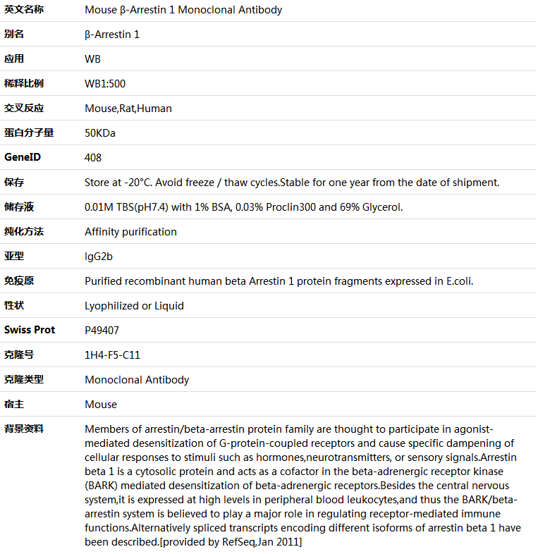 β-Arrestin 1 Antibody,索莱宝,K001404M-100ul