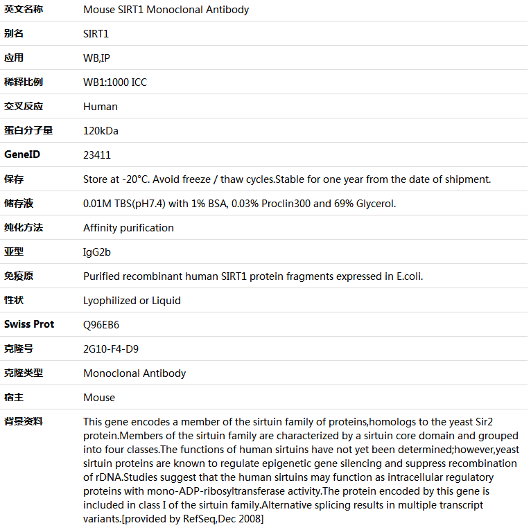 SIRT1 Antibody,索莱宝,K000147M-100ul