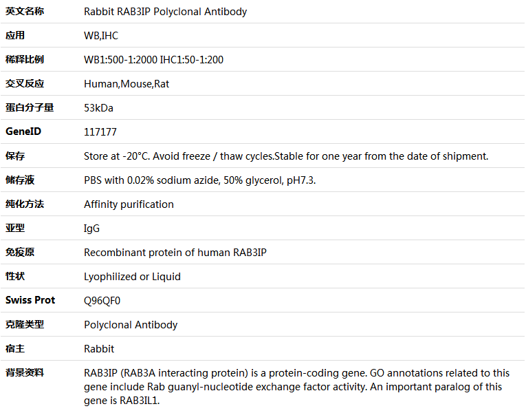 RAB3IP Antibody,索莱宝,K005654P-100ul