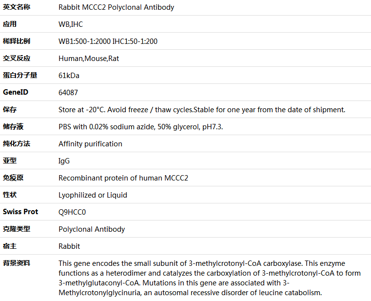 MCCC2 Antibody,索莱宝,K005607P-50ul