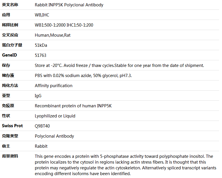 INPP5K Antibody,索莱宝,K005477P-100ul