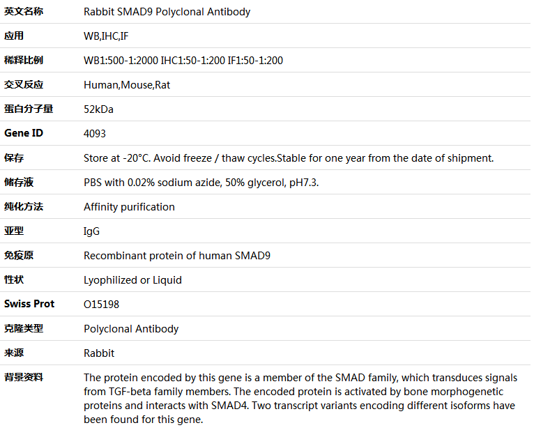 SMAD9 Antibody,索莱宝,K005310P-50ul