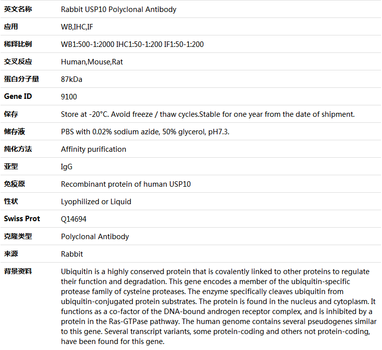 USP10 Antibody,索莱宝,K005297P-50ul