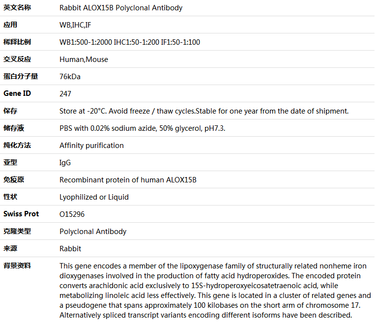 ALOX15B Antibody,索莱宝,K004824P-100ul