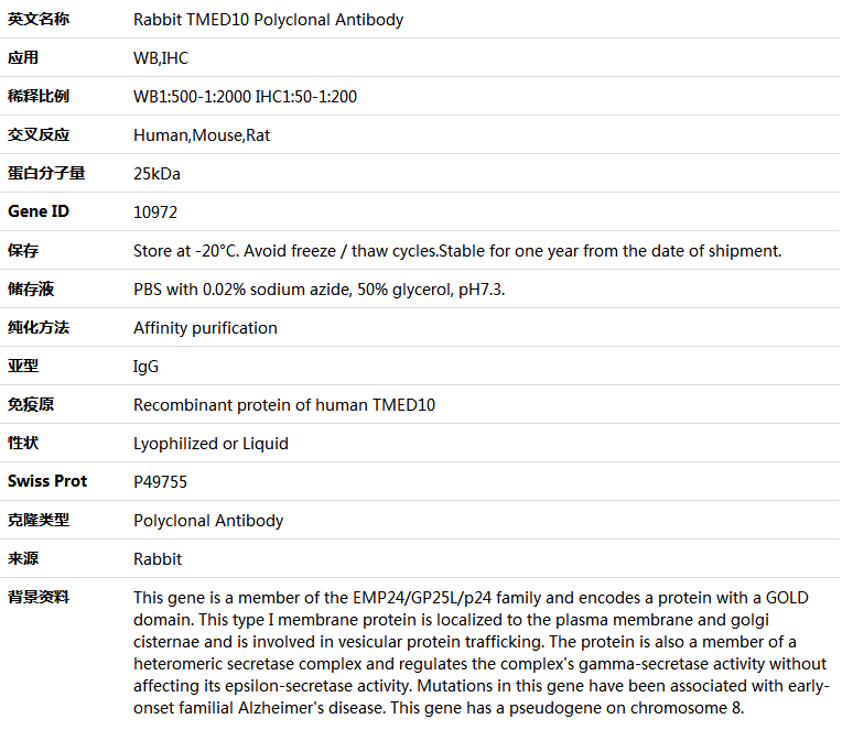 TMED10 Antibody,索莱宝,K004783P-100ul