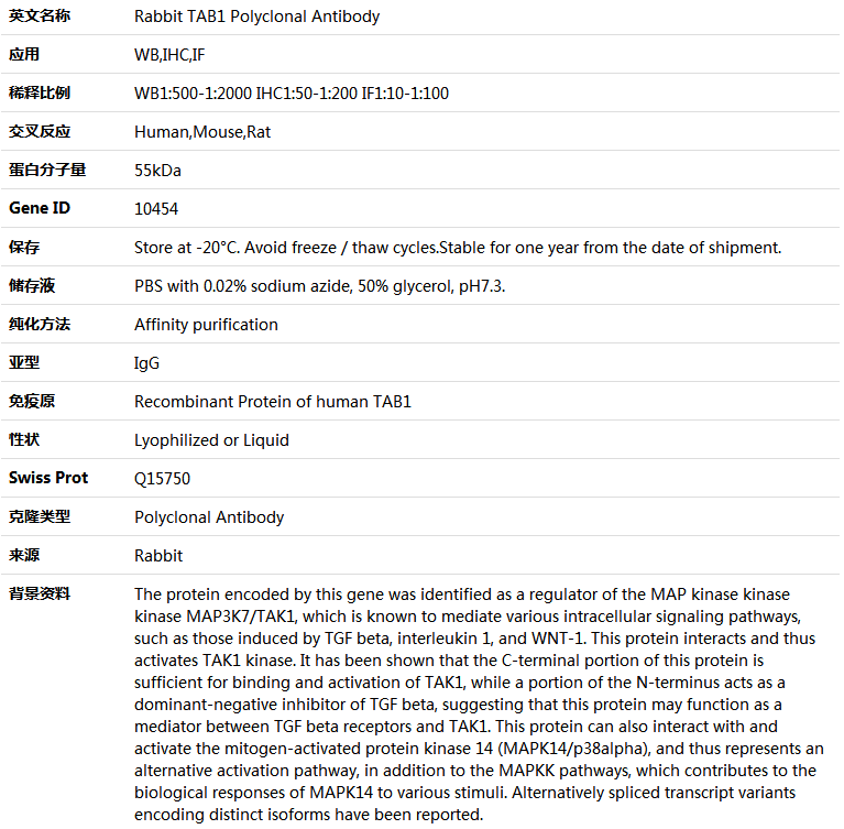 TAB1 Antibody,索莱宝,K004181P-50ul